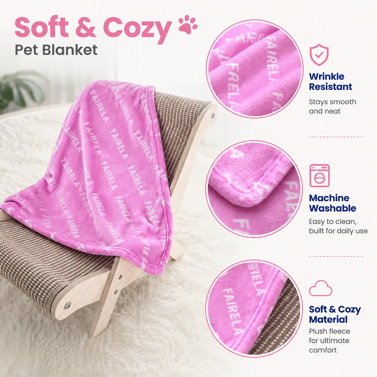 Fairela Soft Fleece Pet Blanket, Multi-Use Washable Dog Cat Blanket, Sofa Cover Protector & Pet Bed Mat