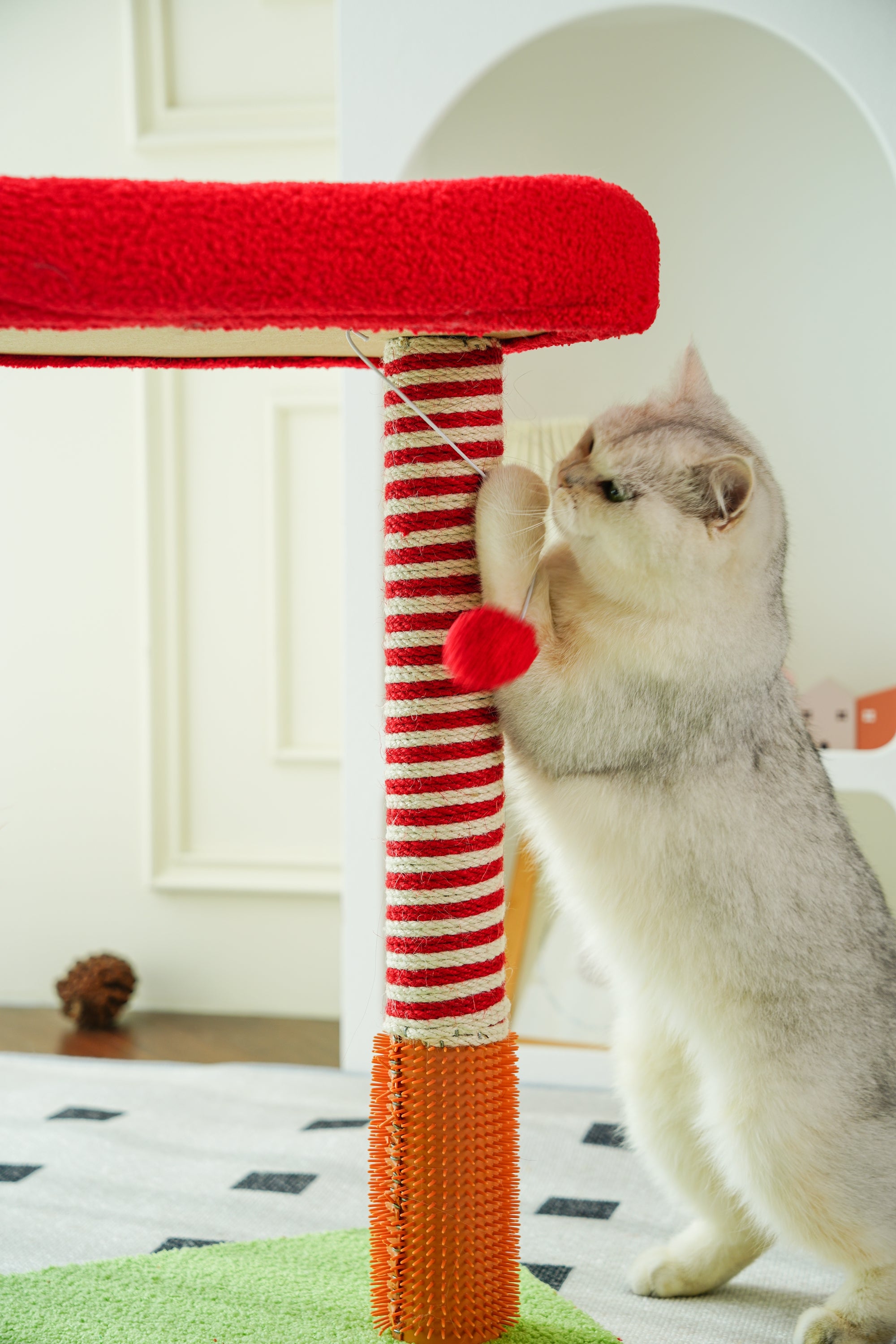Fairela Pet Rainbow Play 24.8-in Fleece Climbing Tower Cat Tree, Red