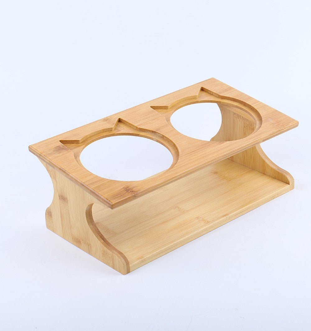 Fairela Pet Bamboo & Wood Double Ceramic Elevated Dog & Cat Bowl, Medium: 4-cup