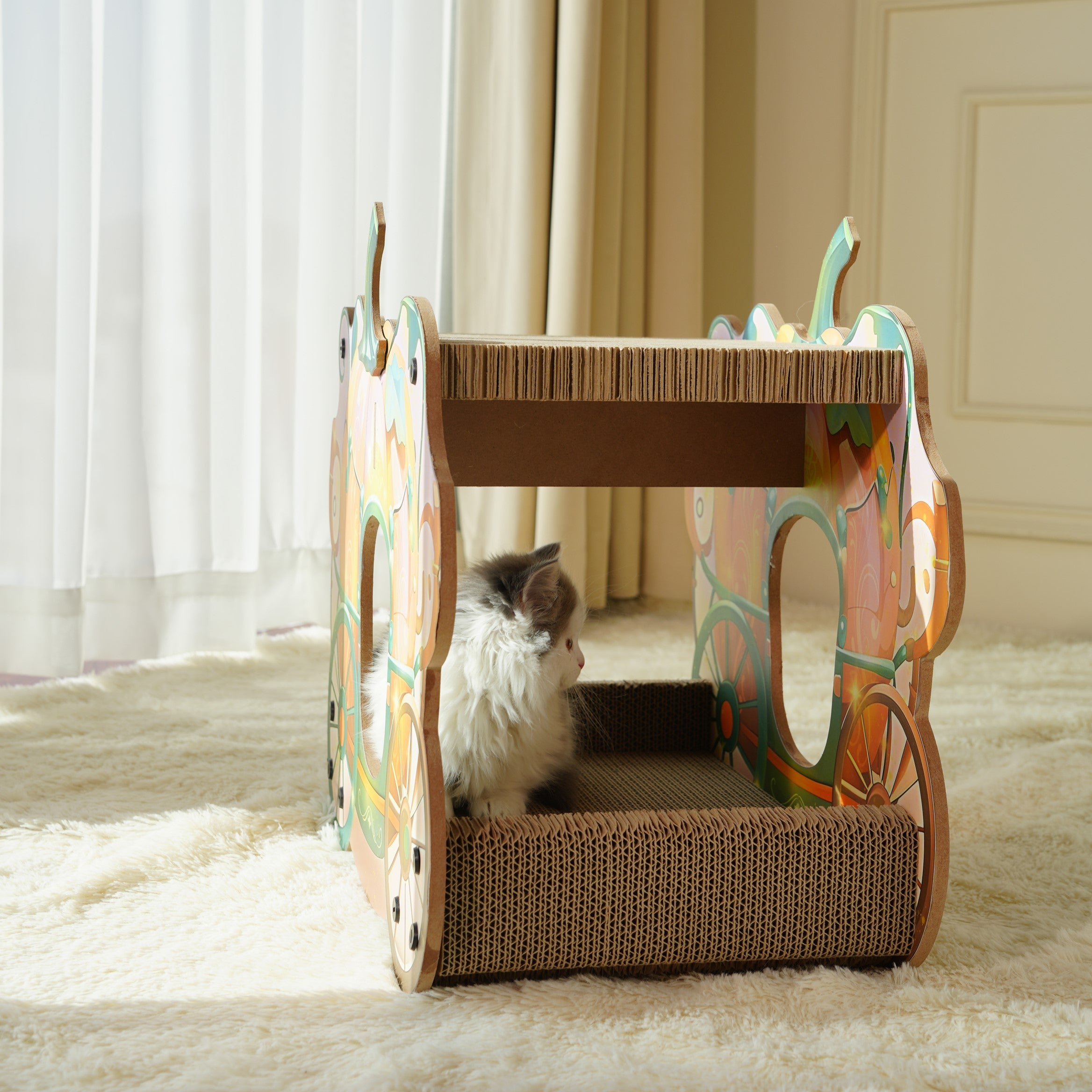 Fairela Pet 16.5-in Princess Carriage Cat Scratcher, Orange/Green