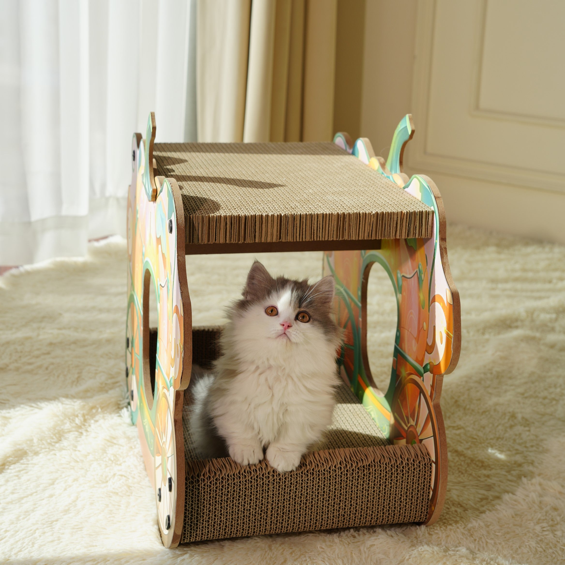 Fairela Pet 16.5-in Princess Carriage Cat Scratcher, Orange/Green