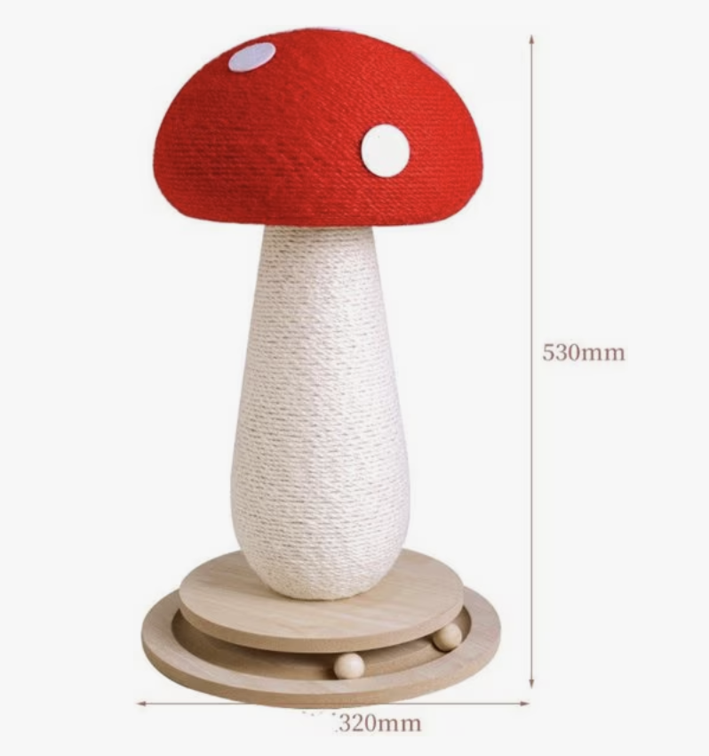 Fairela Pet Mushroom Spinning 20.9-in Hemp Cat Scratching Post, White/Red