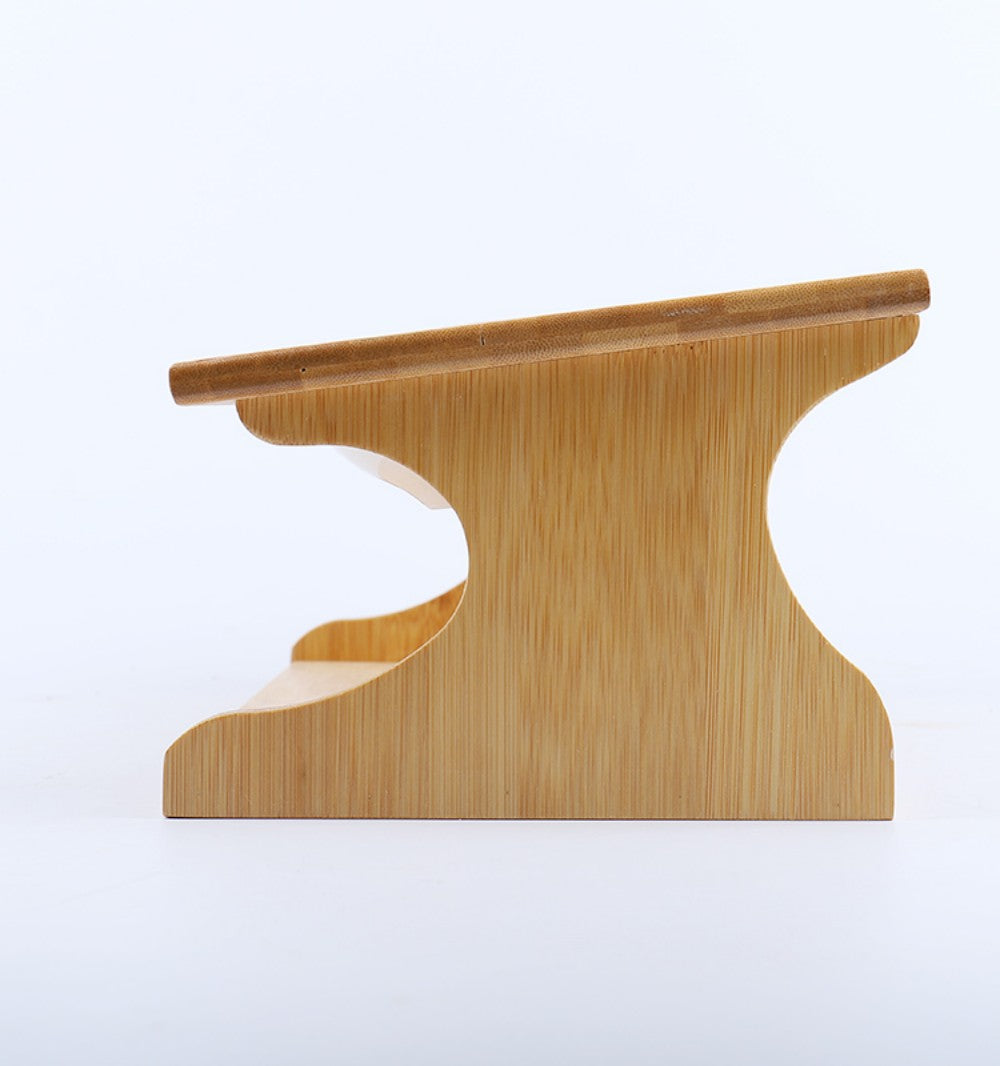 Fairela Pet Bamboo & Wood Double Ceramic Elevated Dog & Cat Bowl, Medium: 4-cup