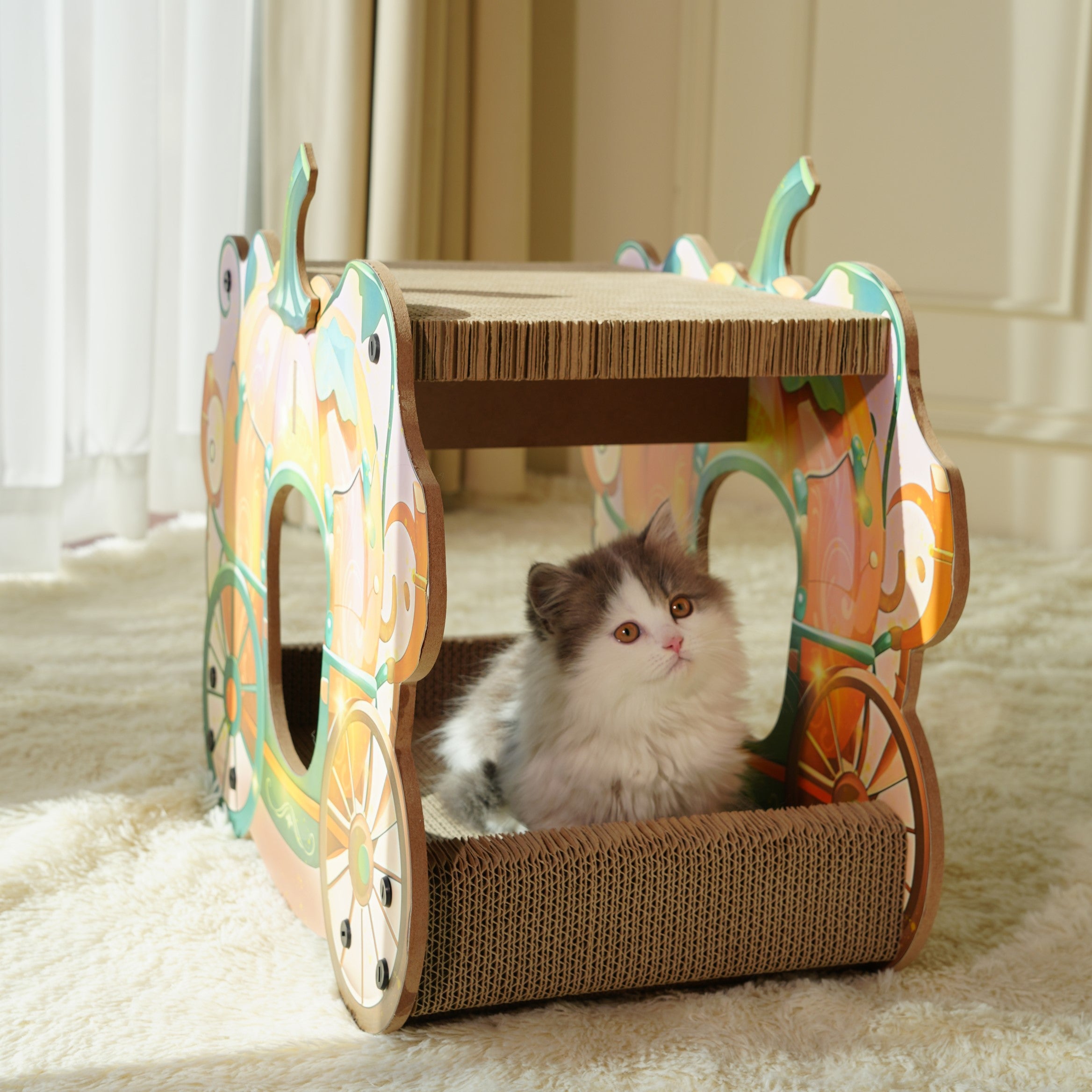 Fairela Pet 16.5-in Princess Carriage Cat Scratcher, Orange/Green