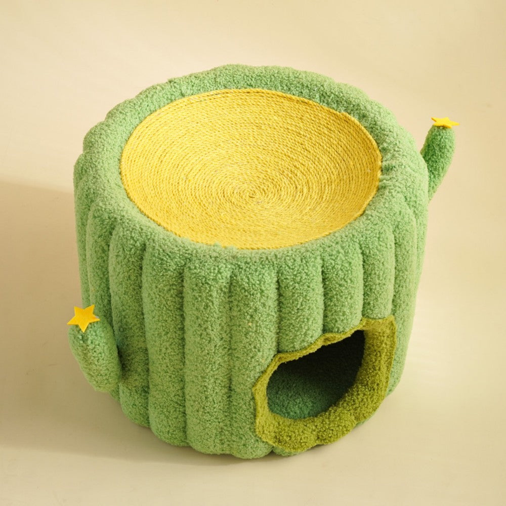Fairela Pet Cactus 12.8-in Fleece Sisal Barrel Cat Condo, Green/Yellow