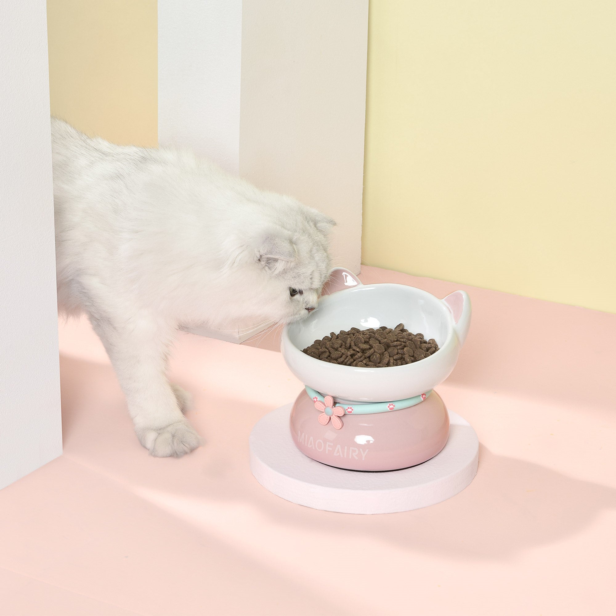 Fairela Pet MiaoFairy Blossom Ceramic Elevated Dog & Cat Bowl, Small: 2-cup