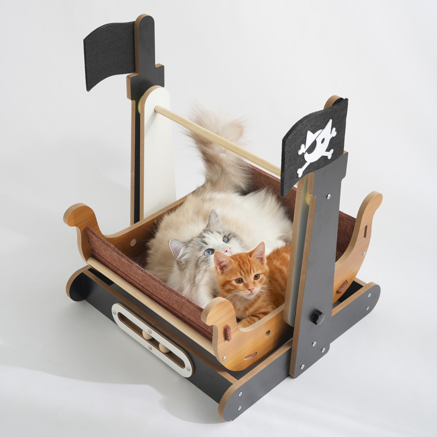 Fairela Pirate Ship Rocking Cat Bed, 22-inch 2-in-1 Wooden Cat Cradle with Gentle Rocking Motion & Scratcher