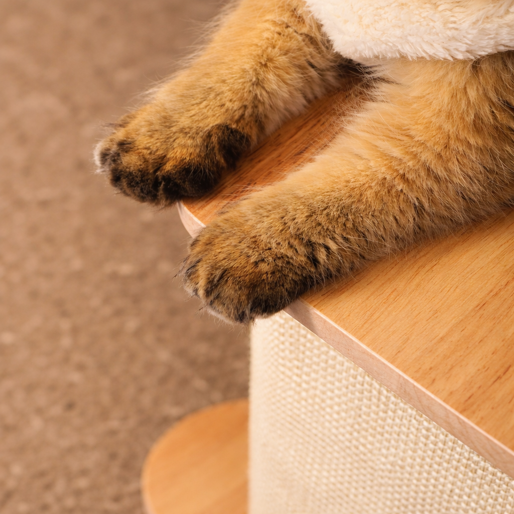 Fairela 2-in-1 L-Shaped Cat Scratcher, 19.5-in Tall Wooden Sisal Cat Scratching Post with Slim Side Table Top, Couch Corner Furniture Protector for Indoor Cats, Natural Beige
