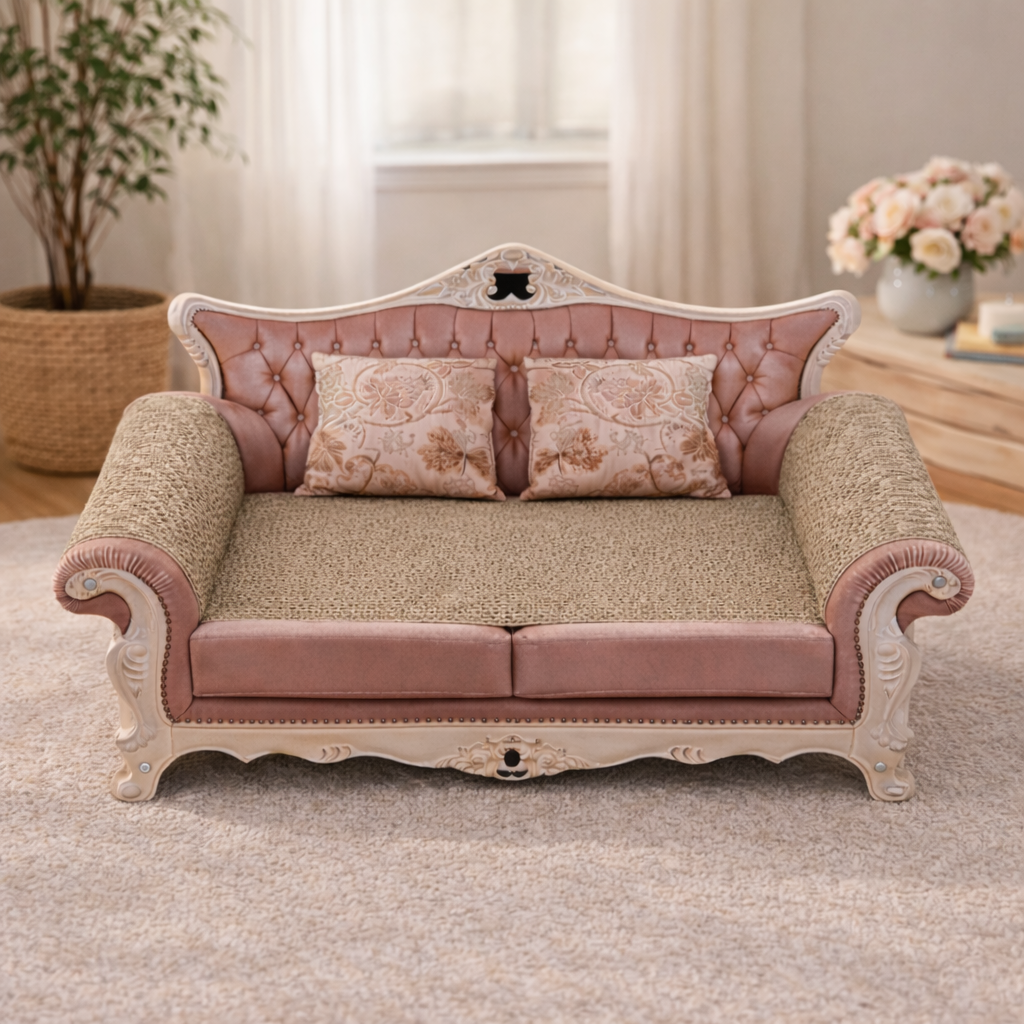 Fairela Victorian Style Cat Scratcher Couch, 12.5" Tall Large Cardboard Cat Scratcher Lounge, Pink Tufted Novelty Cat Furniture