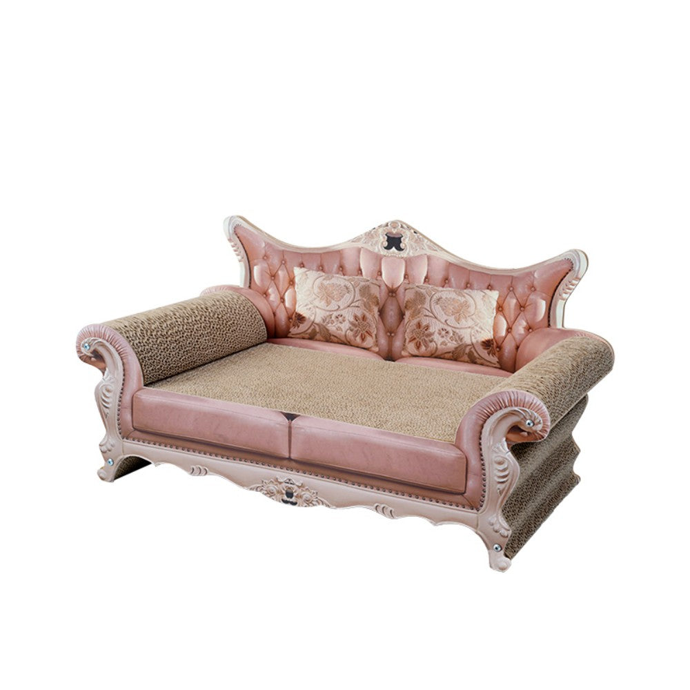Fairela Victorian Style Cat Scratcher Couch, 12.5" Tall Large Cardboard Cat Scratcher Lounge, Pink Tufted Novelty Cat Furniture