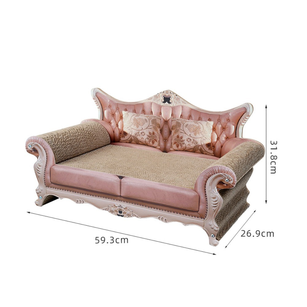 Fairela Victorian Style Cat Scratcher Couch, 12.5" Tall Large Cardboard Cat Scratcher Lounge, Pink Tufted Novelty Cat Furniture