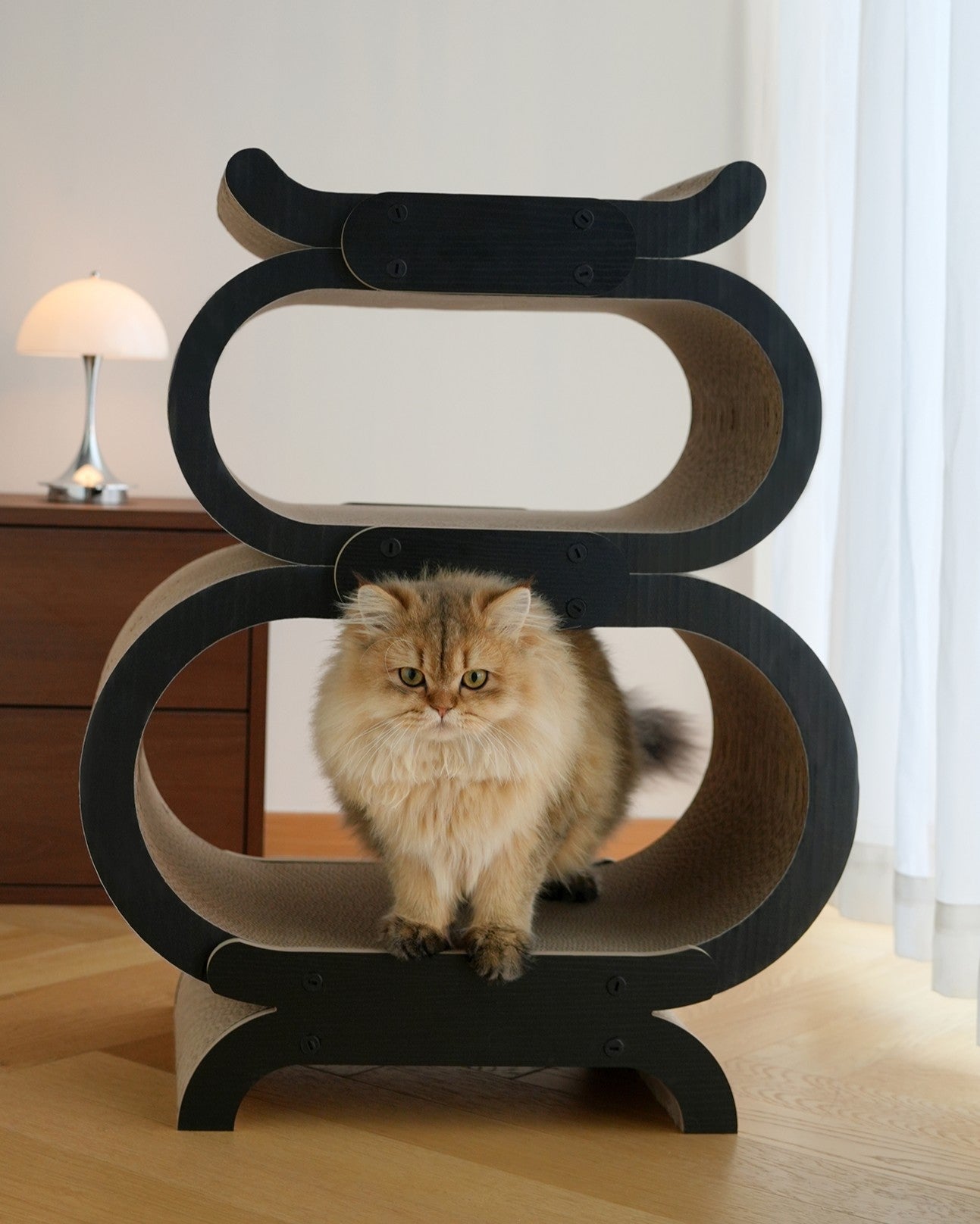 Fairela Multi-Level Modern Cat Scratcher Lounge, Cardboard Cat House Condo with Reversible Scratch Pads, Decorative Indoor Cat Furniture
