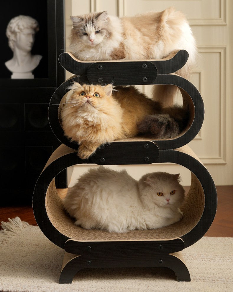Fairela Multi-Level Modern Cat Scratcher Lounge, Cardboard Cat House Condo with Reversible Scratch Pads, Decorative Indoor Cat Furniture