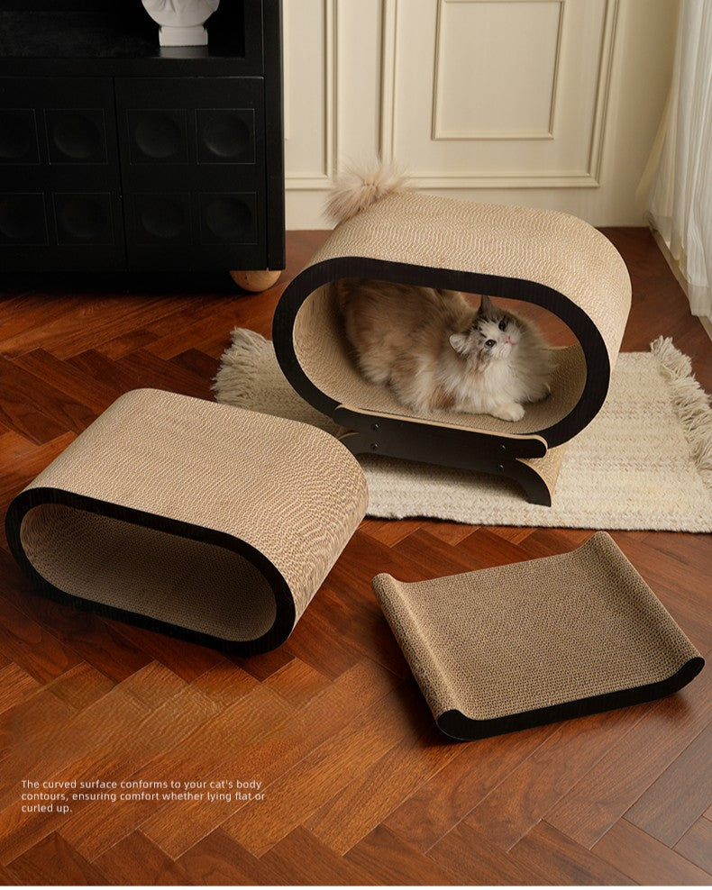 Fairela Multi-Level Modern Cat Scratcher Lounge, Cardboard Cat House Condo with Reversible Scratch Pads, Decorative Indoor Cat Furniture