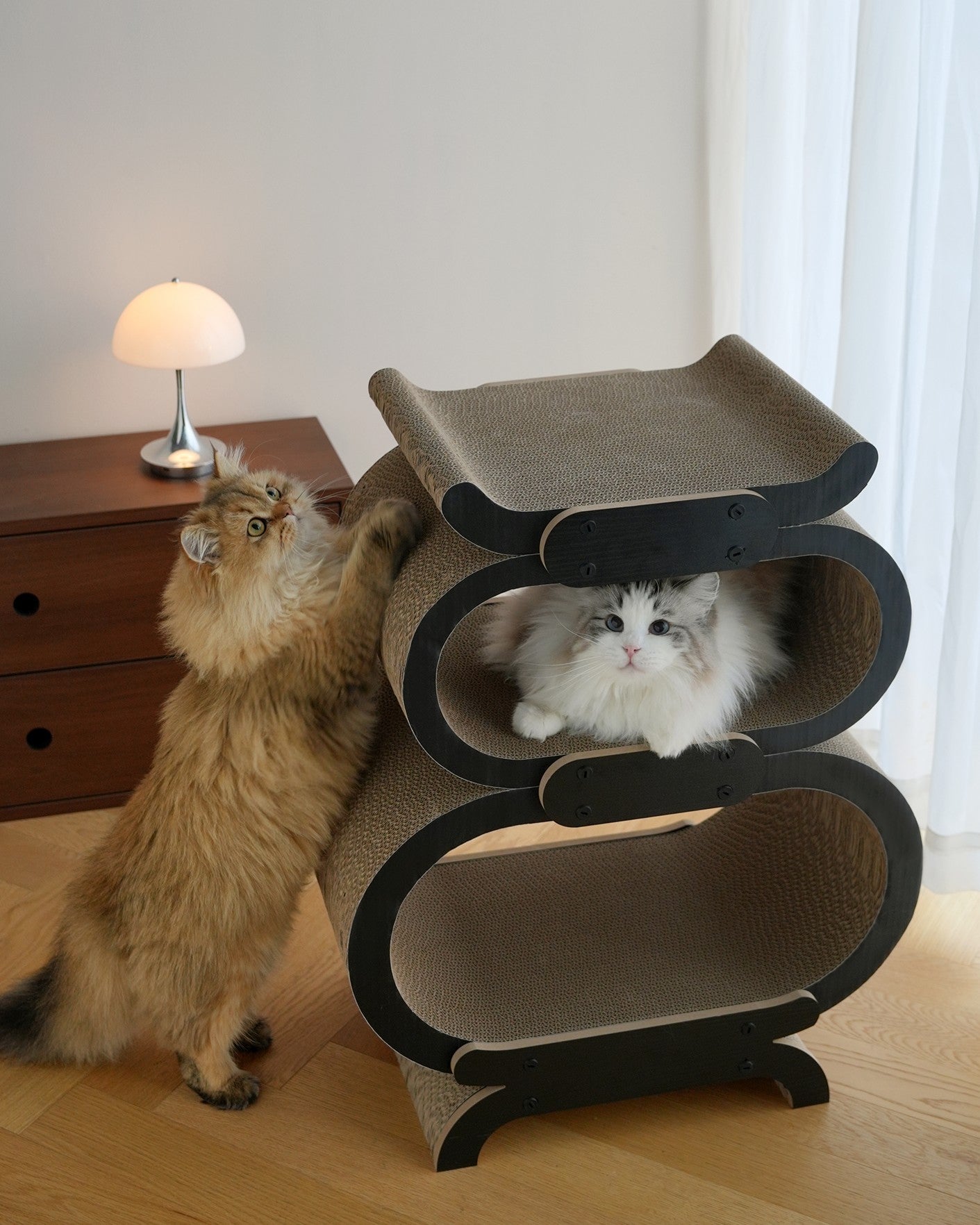 Fairela Multi-Level Modern Cat Scratcher Lounge, Cardboard Cat House Condo with Reversible Scratch Pads, Decorative Indoor Cat Furniture