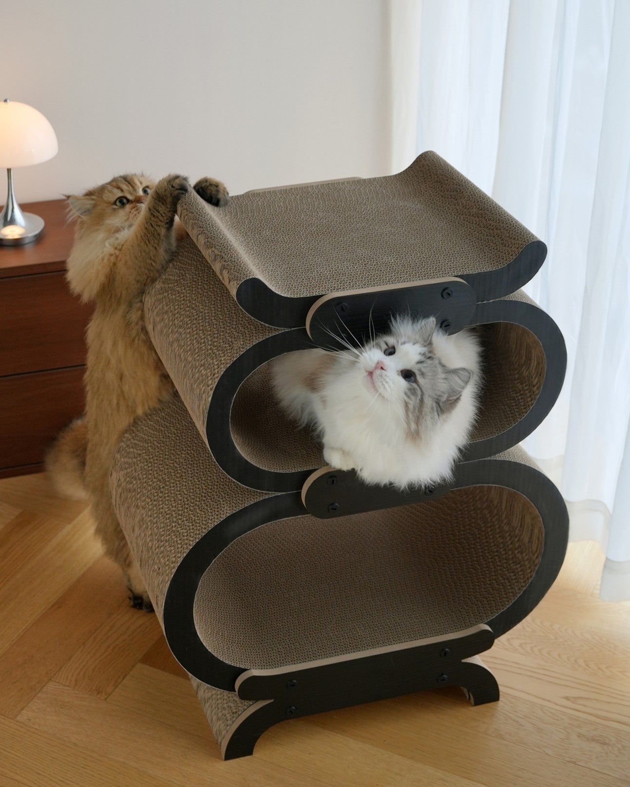 Fairela Multi-Level Modern Cat Scratcher Lounge, Cardboard Cat House Condo with Reversible Scratch Pads, Decorative Indoor Cat Furniture
