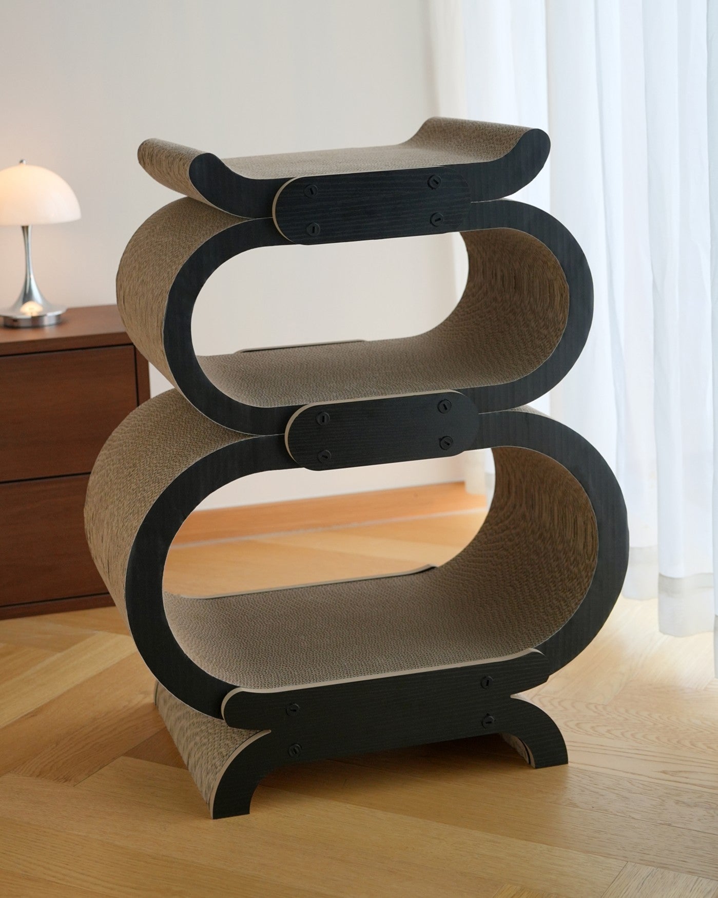 Fairela Multi-Level Modern Cat Scratcher Lounge, Cardboard Cat House Condo with Reversible Scratch Pads, Decorative Indoor Cat Furniture