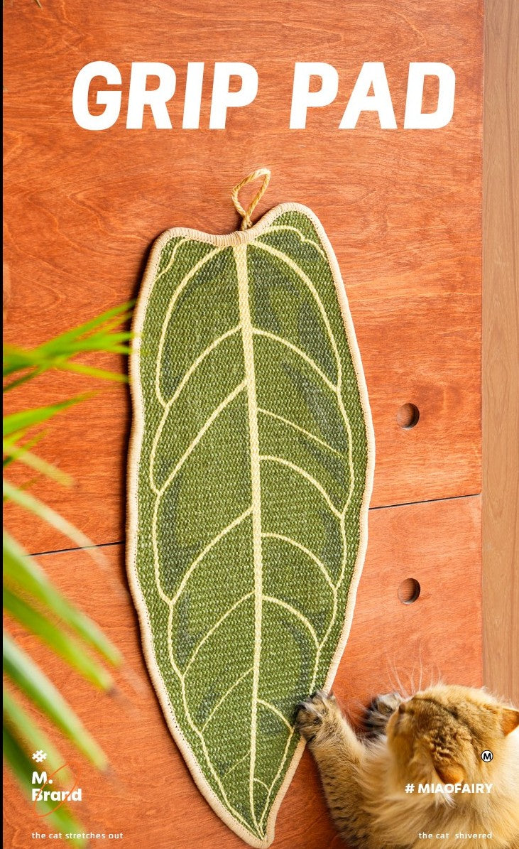 Fairela Leaf Shaped Natural Sisal Cat Scratching Mat, Non-Slip Decorative Cat Scratch Pad for Indoor Cats, Floor Protector & Lounging Mat