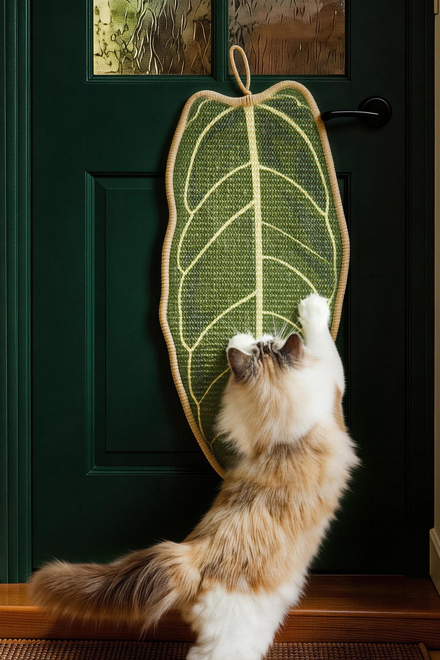 Fairela Leaf Shaped Natural Sisal Cat Scratching Mat, Non-Slip Decorative Cat Scratch Pad for Indoor Cats, Floor Protector & Lounging Mat