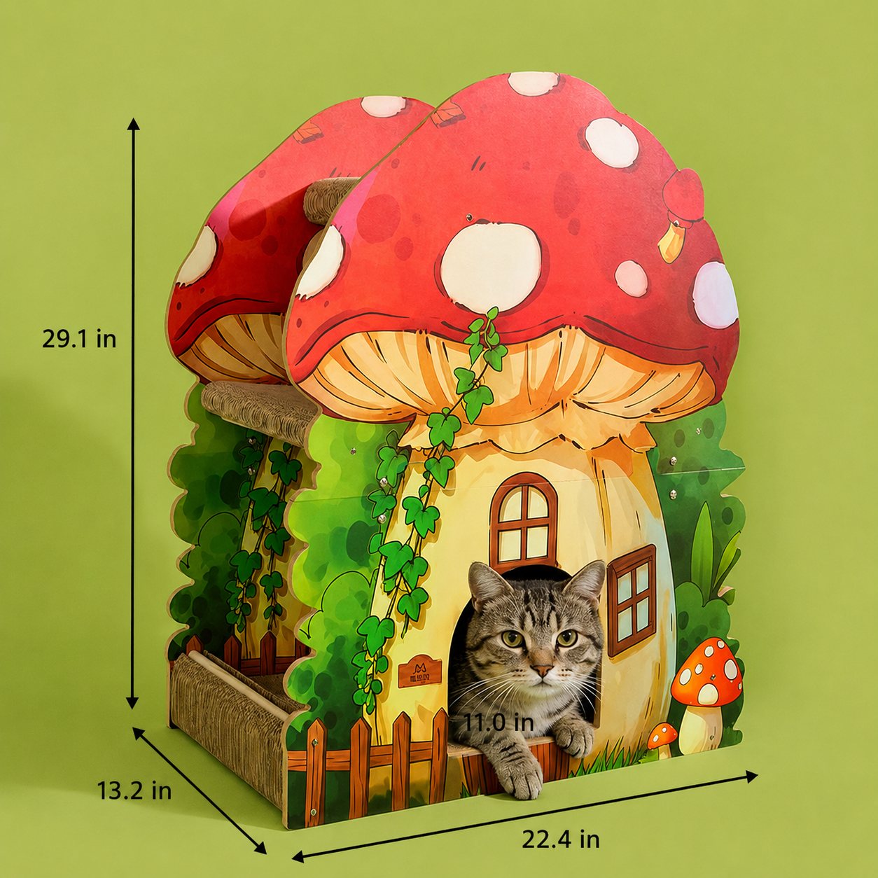 Fairela Alice Mushroom Cat Scratcher House, Multi-Level Cardboard Cat Condo with Scratch Pads, Interactive Cat Hideaway Playhouse for Indoor Cats