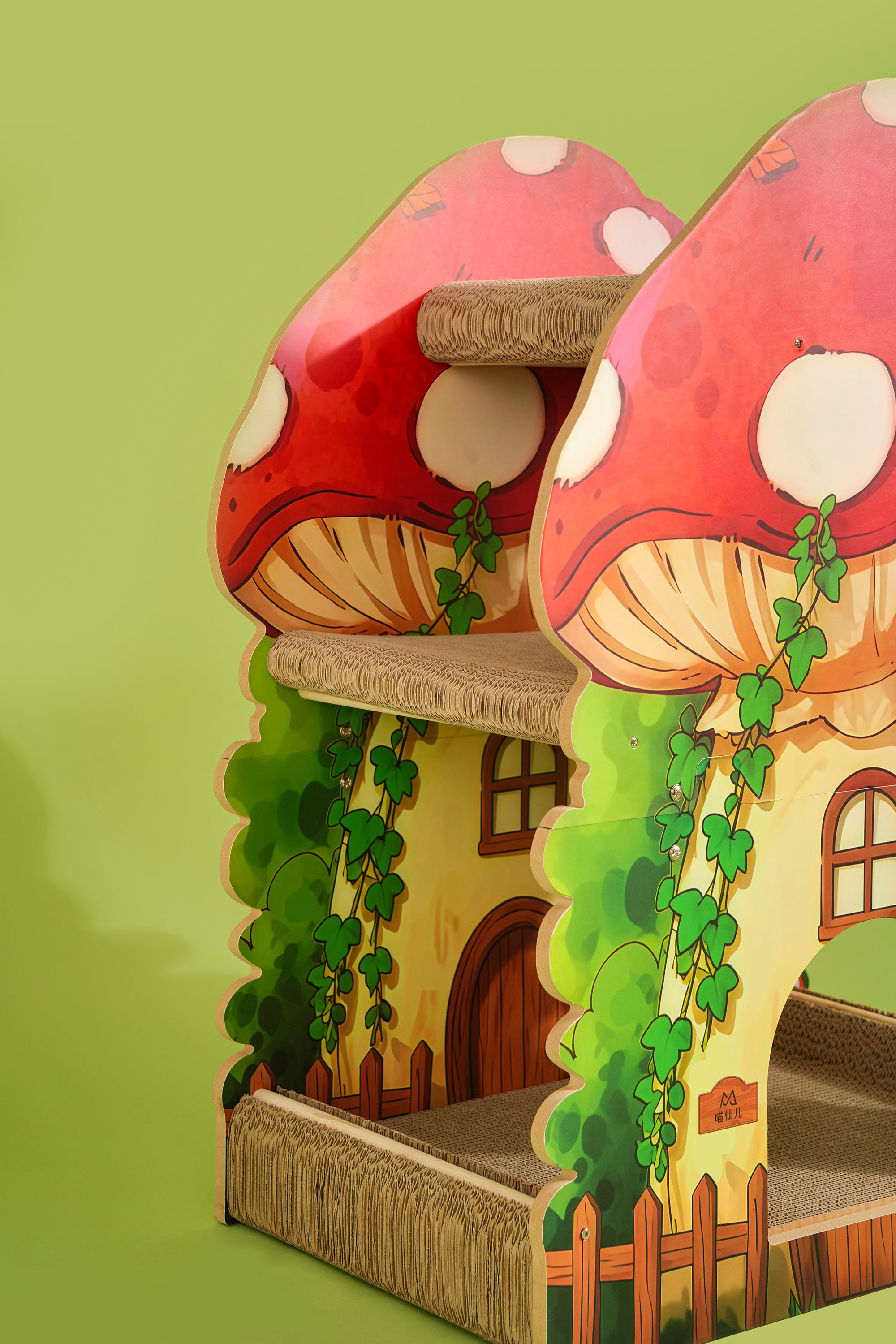 Fairela Alice Mushroom Cat Scratcher House, Multi-Level Cardboard Cat Condo with Scratch Pads, Interactive Cat Hideaway Playhouse for Indoor Cats
