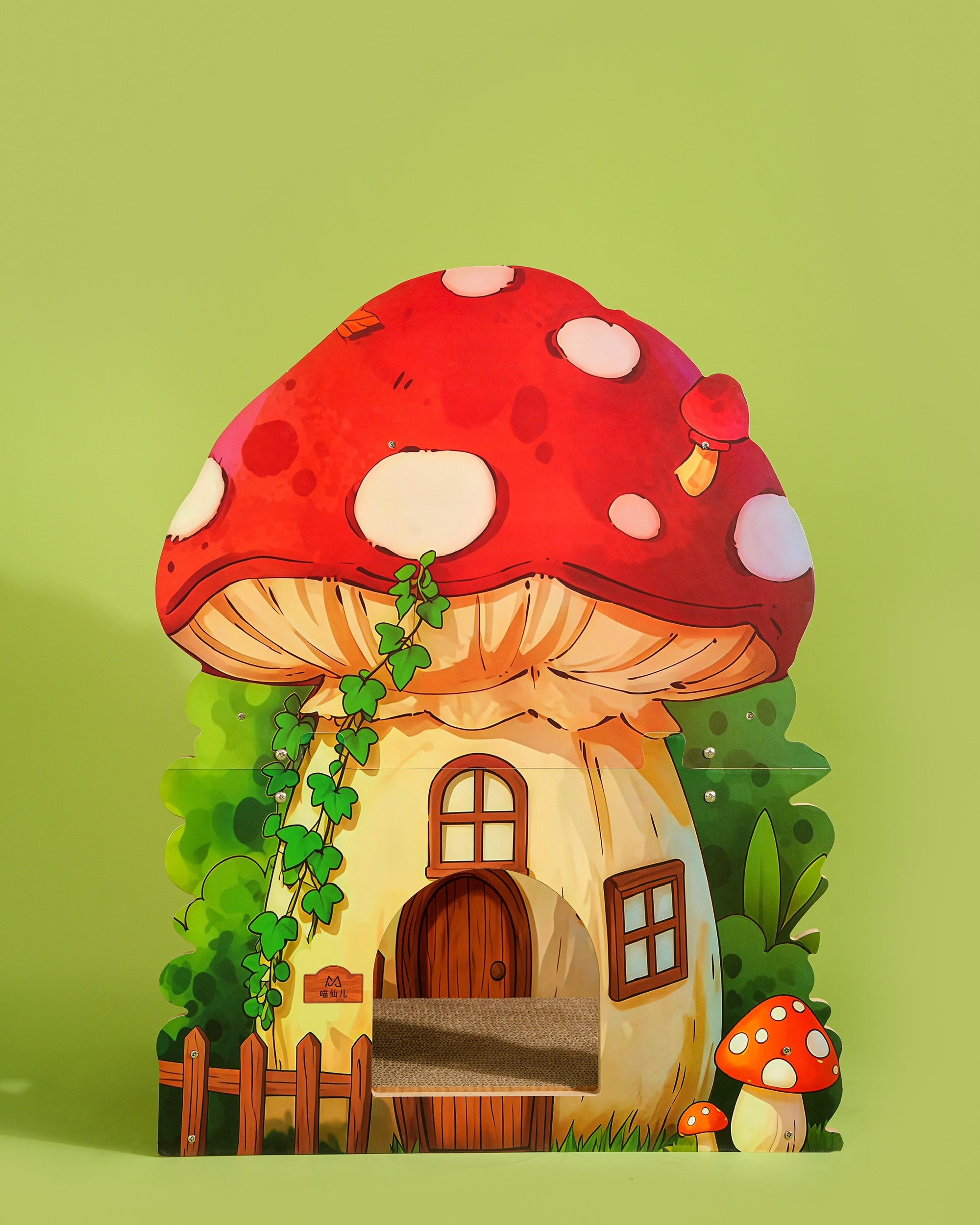 Fairela Alice Mushroom Cat Scratcher House, Multi-Level Cardboard Cat Condo with Scratch Pads, Interactive Cat Hideaway Playhouse for Indoor Cats