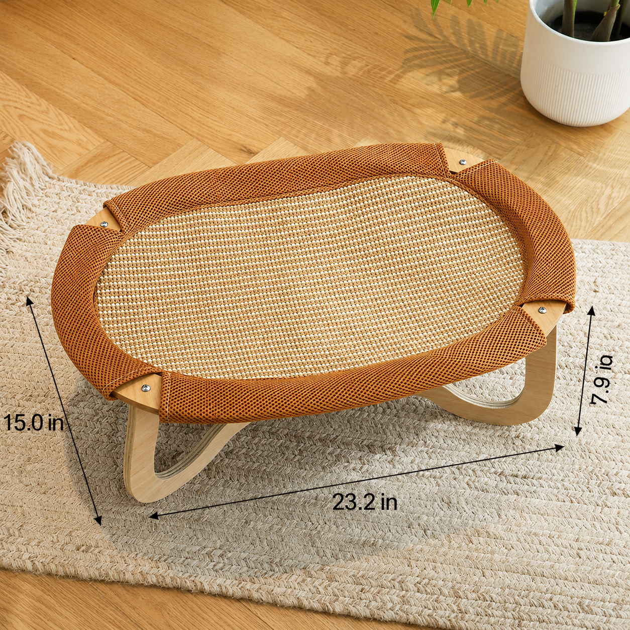 Fairela Elevated Cooling Cat Bed, Breathable Linen Cat Lounger with Raised Wooden Frame, Summer Pet Cot for Cats & Small Dogs