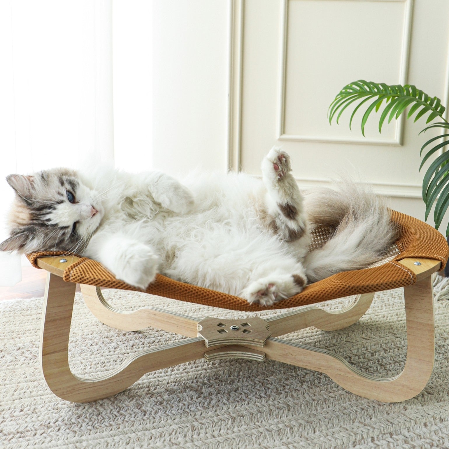 Fairela Elevated Cooling Cat Bed, Breathable Linen Cat Lounger with Raised Wooden Frame, Summer Pet Cot for Cats & Small Dogs