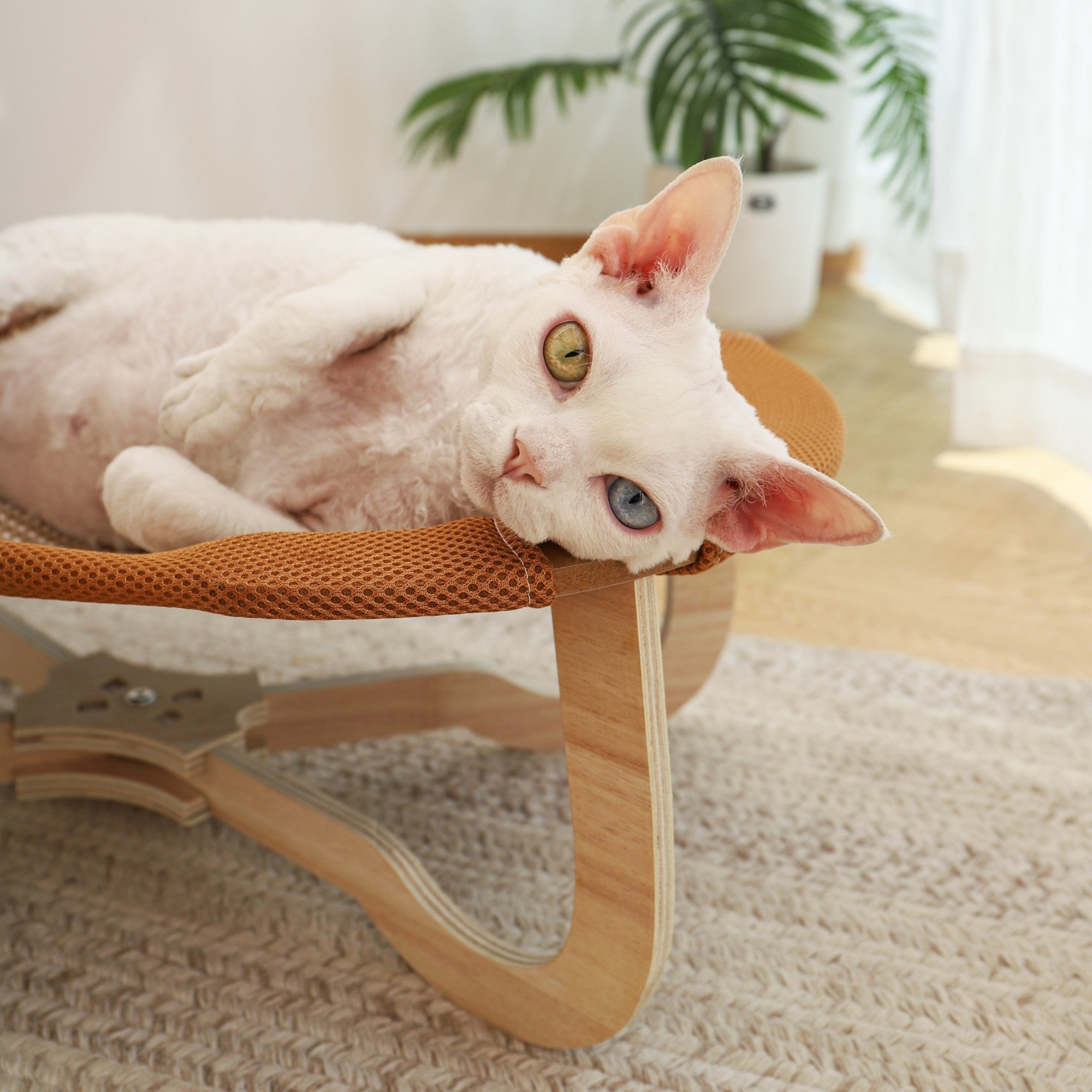 Fairela Elevated Cooling Cat Bed, Breathable Linen Cat Lounger with Raised Wooden Frame, Summer Pet Cot for Cats & Small Dogs
