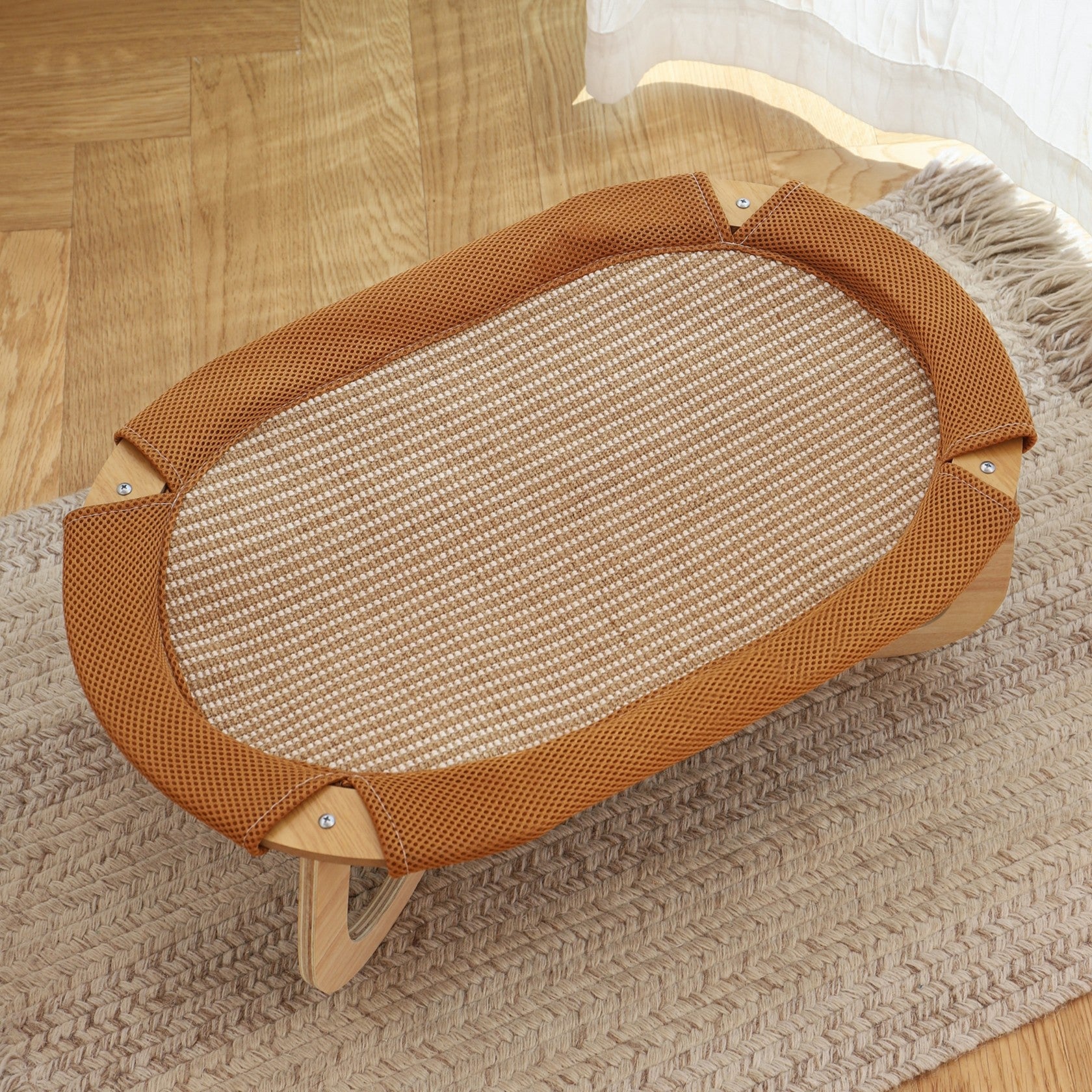 Fairela Elevated Cooling Cat Bed, Breathable Linen Cat Lounger with Raised Wooden Frame, Summer Pet Cot for Cats & Small Dogs