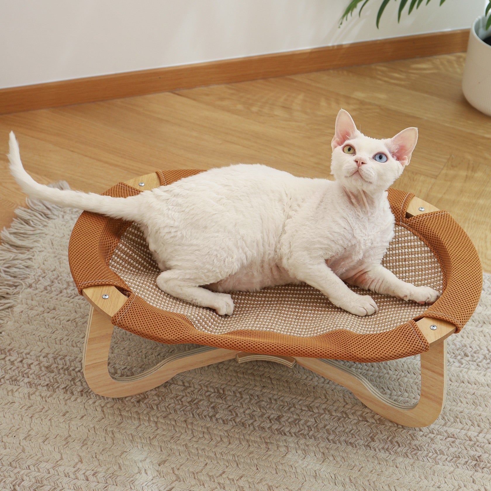 Fairela Elevated Cooling Cat Bed, Breathable Linen Cat Lounger with Raised Wooden Frame, Summer Pet Cot for Cats & Small Dogs