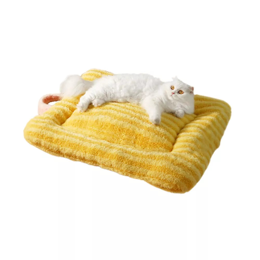 Fairela Double Sided Plush Square Cat Bed Mat with Raised Edges Yellow