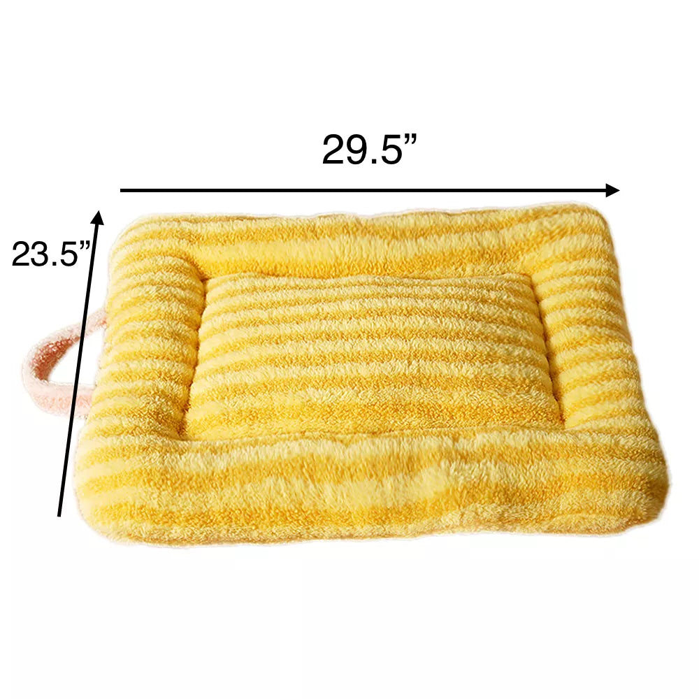 Fairela Double Sided Plush Square Cat Bed Mat with Raised Edges Yellow