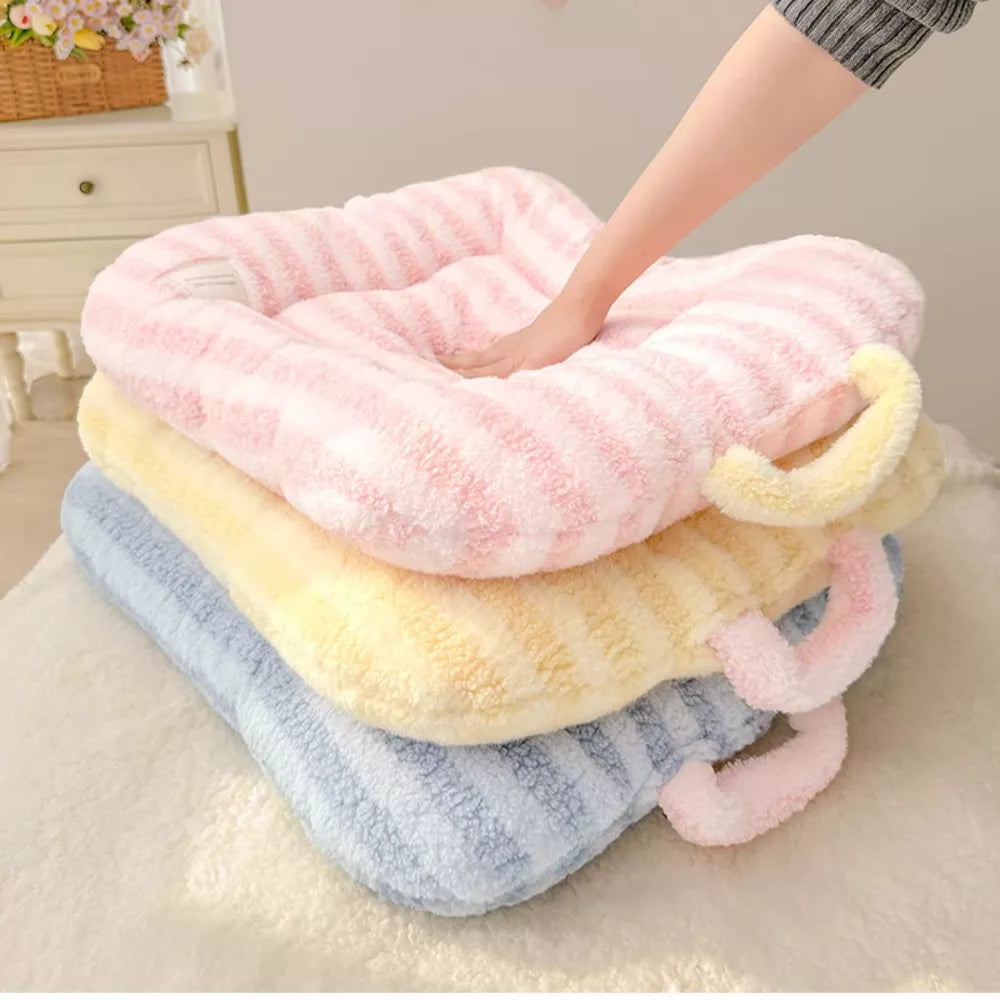 Fairela Double Sided Plush Square Cat Bed Mat with Raised Edges Pink