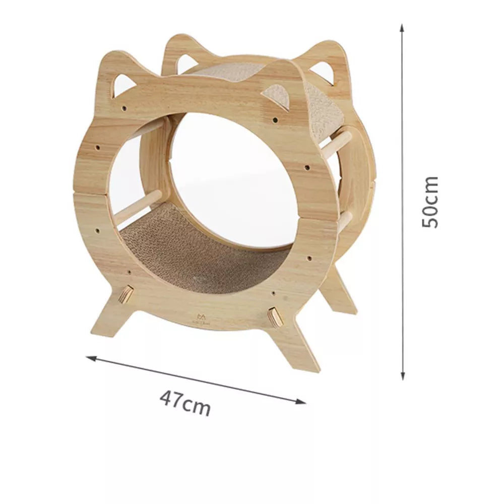 Fairela Round Wooden Cat Scratcher House with Scratch Pads
