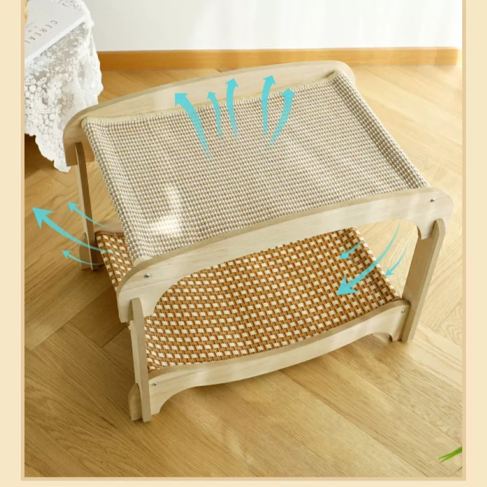 Fairela Two-Tier Cat Lounger Bed with Wooden Frame Hammock