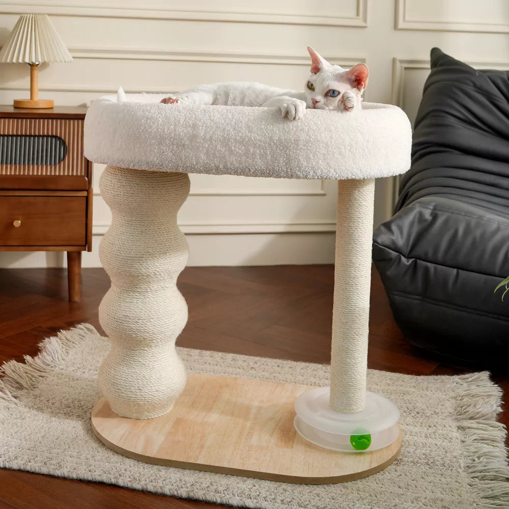 Fairela 24-in Fleece Cat Scratching Stand with Dual Posts & Ball Toy
