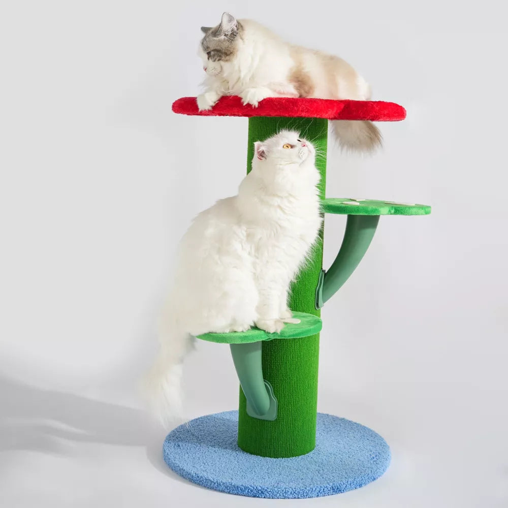 Fairela Flower-Shaped 30-in Fleece Cat Scratching Post with Multi-Level Perches, Red/Green/Blue