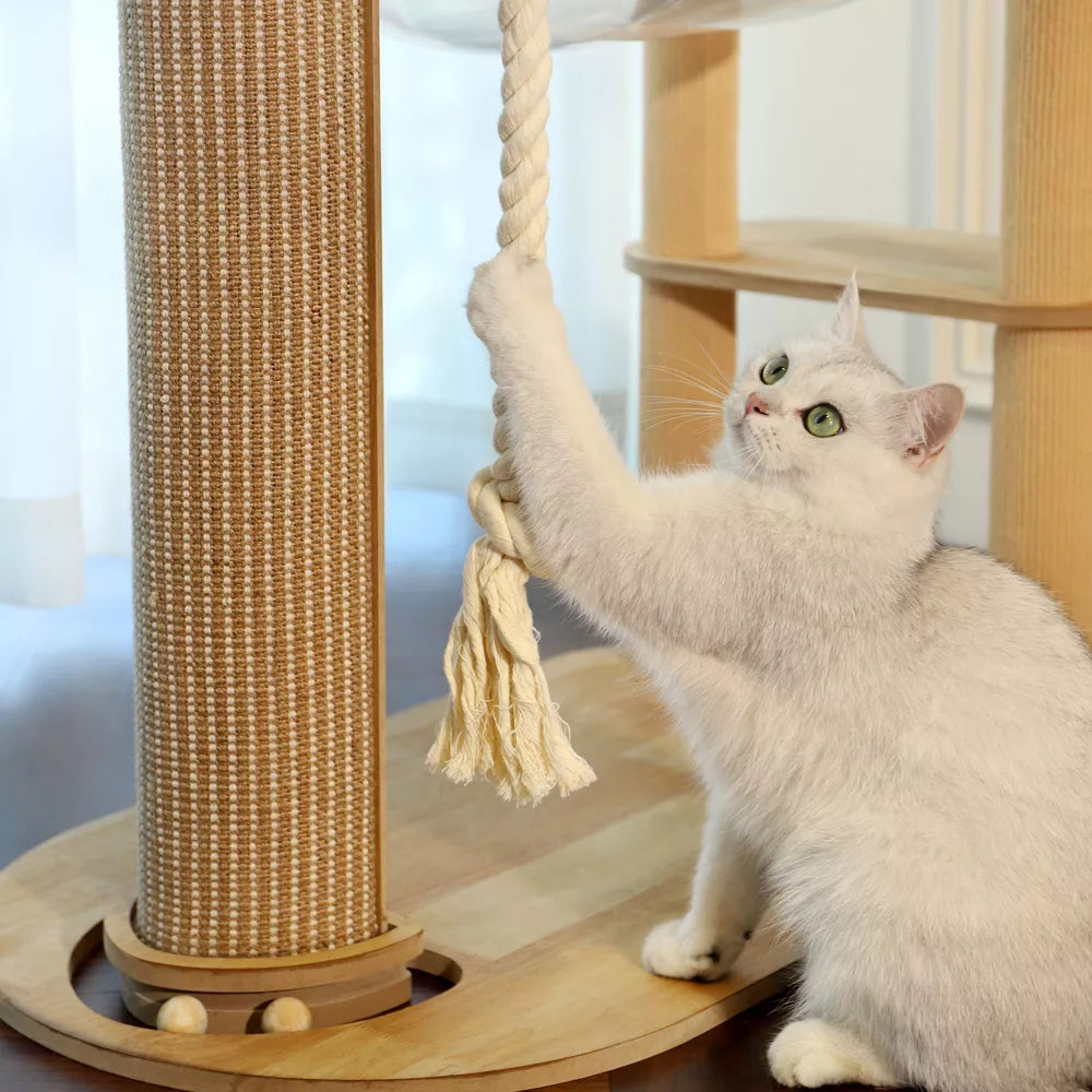 Fairela Modern 22.8-in Hemp Cat Tree with Clear Bowl Bed & Scratching Posts