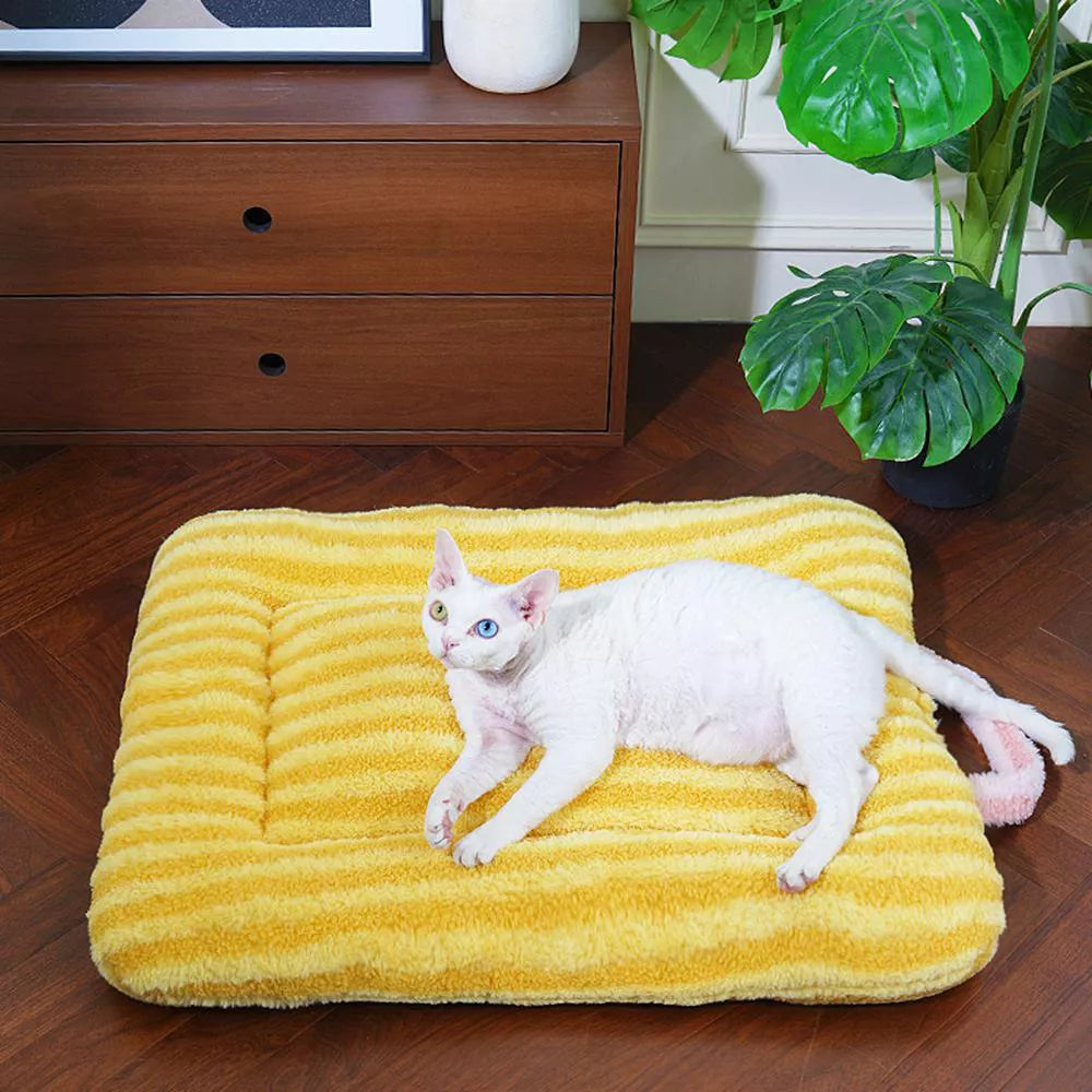 Fairela Double Sided Plush Square Cat Bed Mat with Raised Edges Yellow