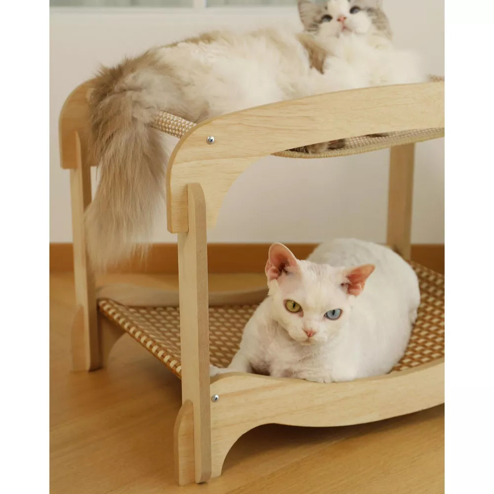 Fairela Two-Tier Cat Lounger Bed with Wooden Frame Hammock