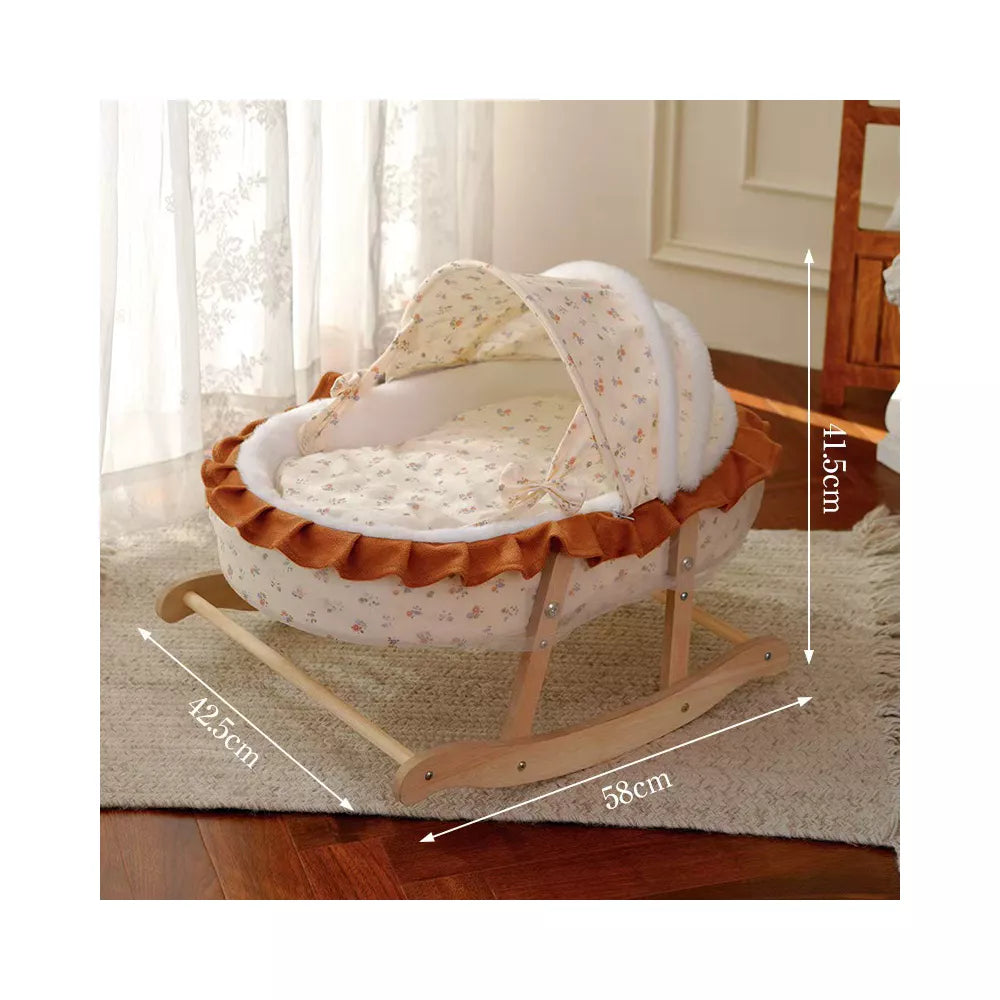 Fairela French-Style Rocking Cat Bed with Wooden Stand & Canopy