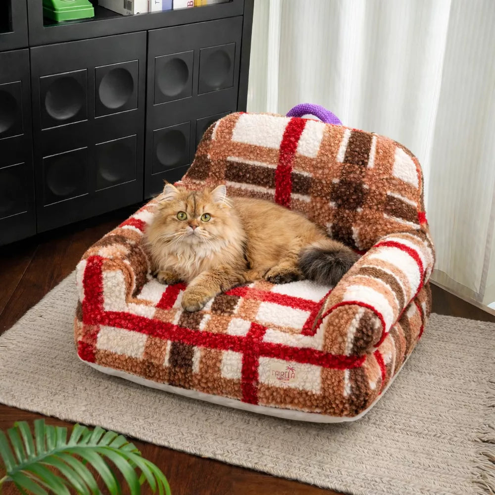 Fairela Vintage Plaid Plush Couch with Raised Bolster Support Machine Washable