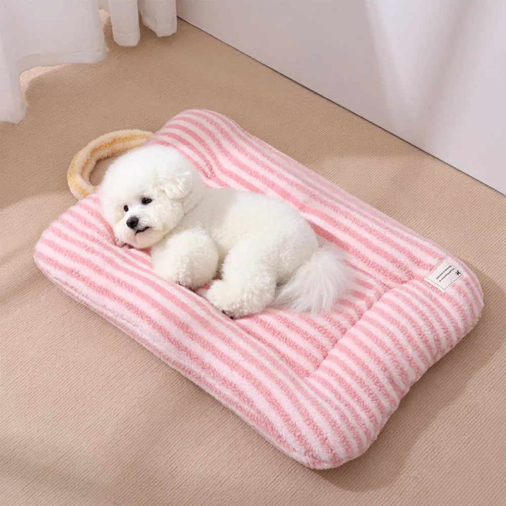 Fairela Double Sided Plush Square Cat Bed Mat with Raised Edges Pink
