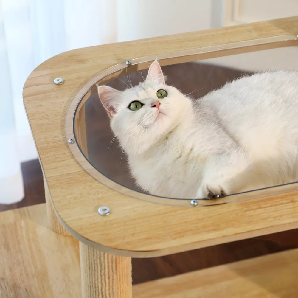 Fairela Modern 22.8-in Hemp Cat Tree with Clear Bowl Bed & Scratching Posts