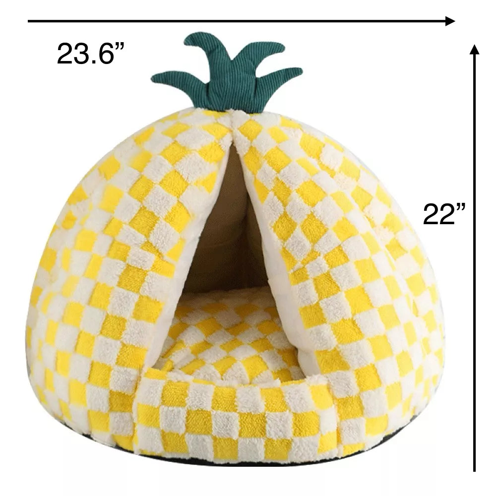 Fairela Pineapple-Shaped Covered Cat Camping Bed with Plush Cushion