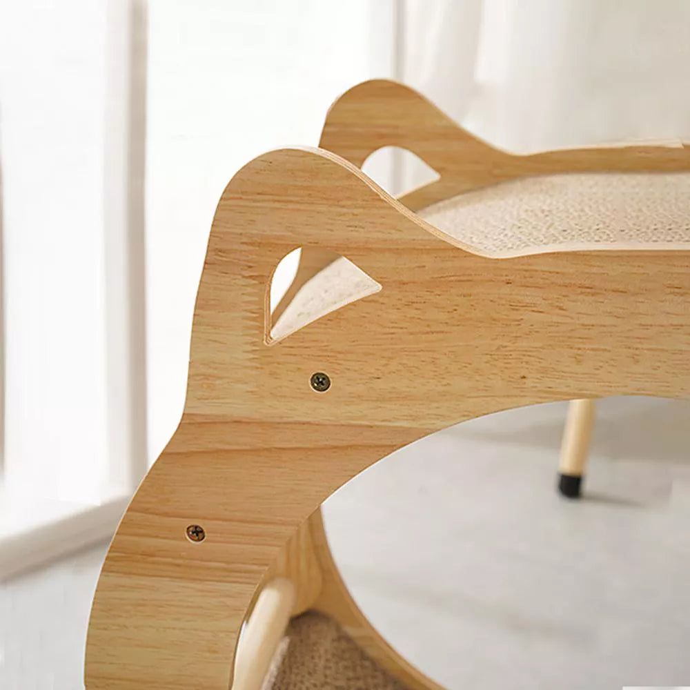 Fairela Round Wooden Cat Scratcher House with Scratch Pads