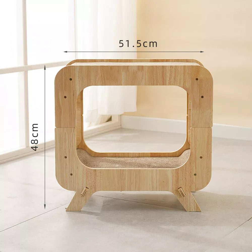 Fairela Wooden Cat Scratcher House with Dual Scratch Pads