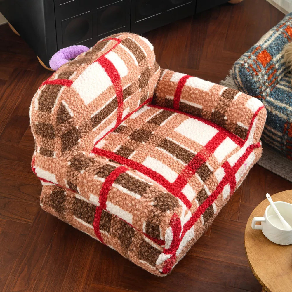 Fairela Vintage Plaid Plush Couch with Raised Bolster Support Machine Washable
