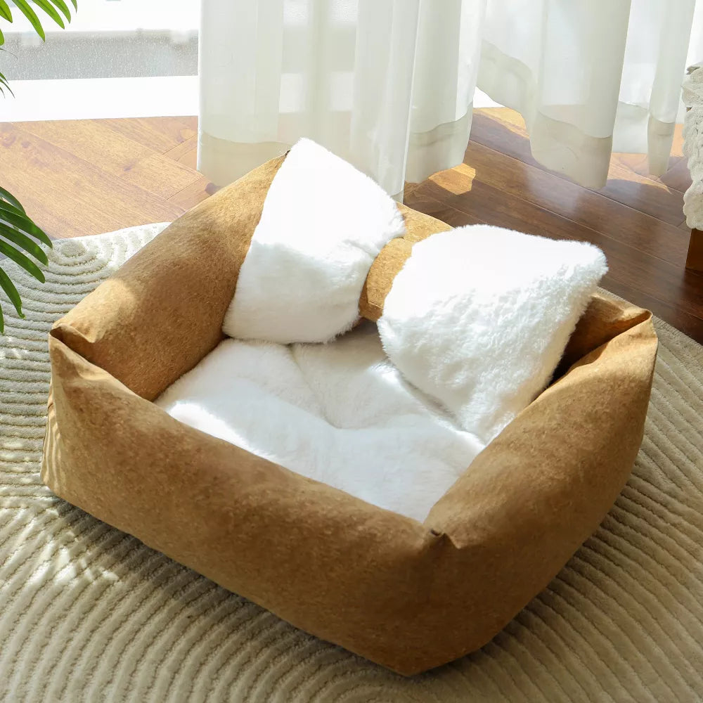 Fairela Anti-Fur Plush Cat Bed with Removable Cushions